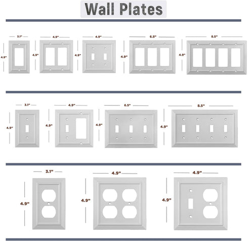 Pack of 4 Wall Plate Outlet Switch Covers by SleekLighting | Classic White Architecture Wall plates| Variety of Styles: Decorator/Duplex/Toggle/Blank/& Combo | Size: 1 Gang Duplex Receptacle
