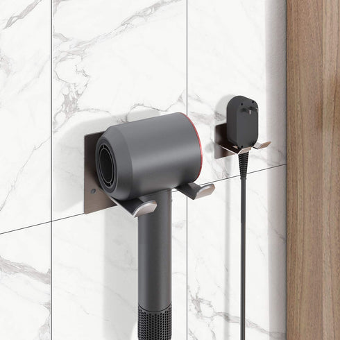 FLE Hair Dryer Holder, New Upgrade Wall Mount Self Adhesive - Blow Dryer Holder Punching or Self-Adhesive Two Ways to Use and Fit for Most Hair Dryers