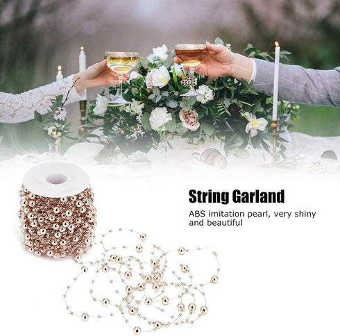 30m Rose Gold Fish Line Beads, Rose Gold Abs Artificial Pearl Beaded Chain, Gypsophila Jewelry for DIY Craft Garland Wedding Center Decoration Party Supplies DIY Wedding Accessories