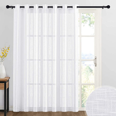 RYB HOME Sheer Curtains White - 100 inches Extra Wide Linen Semi Sheer White Backdrop Large Window Curtains for Bedroom Dining Living Room Sliding Glass Door, 100 x 84 inches Long, 1 Panel