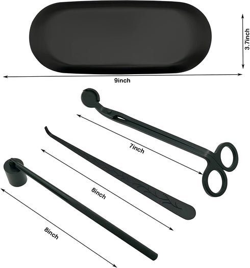 YOUTUOY 4 in1 Candle Accessory Set with Storage Tray Plate, Candle Wick Trimmer, Candle Wick Snuffer, Candle Wick Dipper, Storage Tray Plate, Great for Scented Candles Lovers (Black 4 in1)