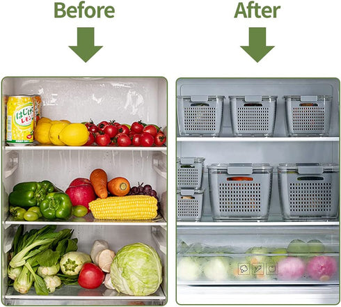 Fresh Produce Saver Container Mesh Sieve Storage Organizer Filter Basket Fresh Vegetable Fruit Draining Crisp Keep Vegetables Fresh Easy to Clean (Grey-1.7 L)