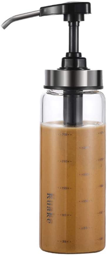DOITOOL 300ml Sauce Pump Bottle Leakproof Kitchen Condiment Dispenser Olive Oil Dispenser Empty Glass Sauce Bottles for Ketchup Mustard Oil Sauces