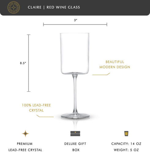 JoyJolt Red Wine Glasses Claire Collection Set of 2 Large Wine Glasses 14-Ounce Crystal Wine Glass Set Ultra-Elegant Design with Wide Rims Ideal for Special Occasions, Home Bar