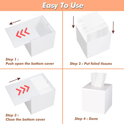 Kamehame Tissue Box Cover Square Acrylic Tissue Holder 5.5x5.5x5.5 Inch White Dryer Sheet Holder Container Tissue Dispenser for Home Bathroom Kitchen and Office