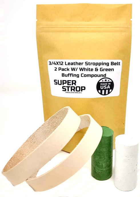 3/4X12 Inch 2 Pack Leather Honing Polishing Belt Super Strop With White and Green Compound Fits Ken Onion Work Sharp