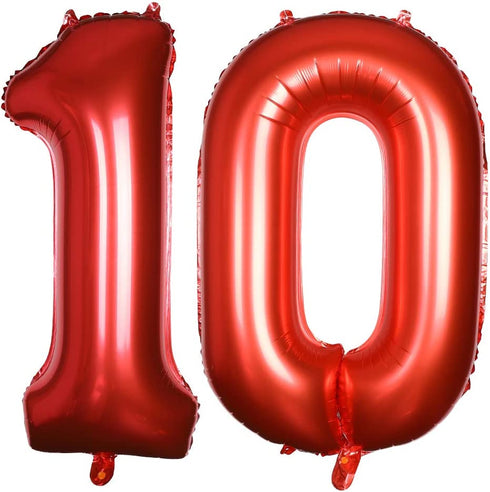 Smarcy 40 Inch Jumbo Number 10 Balloon Birthday Party Celebration Decoration Foil Helium Balloons,Red