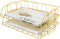 Superbpag 2 Packs Stackable Horizontal Metal File Letter Trays Organizer for Desk,Gold