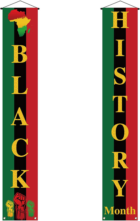 Pudodo Black History Month Porch Banner African American February Festival Holiday Front Door Sign Wall Hanging Party Decoration
