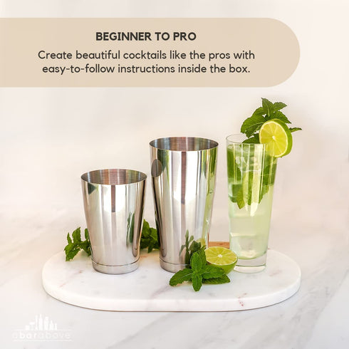 Premium Weighted Cocktail Shaker Set: Two-Piece Pro Boston Shaker Set. 18oz & 28oz Martini Drink Shaker