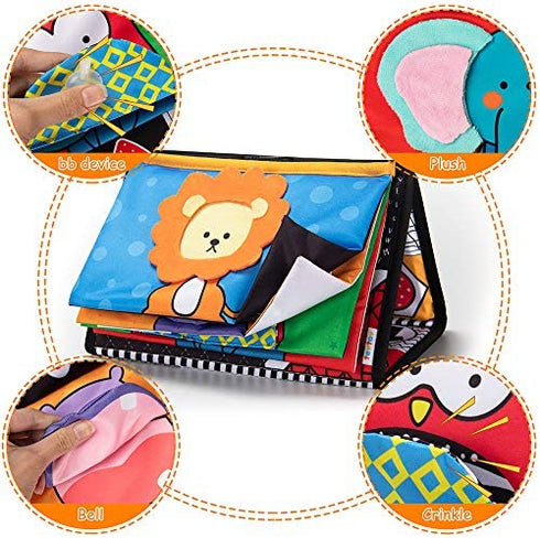 teytoy Tummy Time Floor Mirror with Crinkle Cloth Book and Teethers, High Contrast Black and White Baby Toys, Developmental Montessori Sensory Crawling Toy for Newborn Infant Toddler 0 3 6 Months Gift