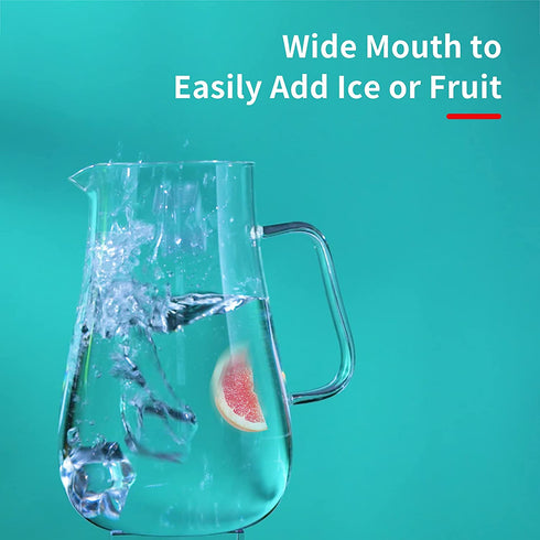 Luvan 68oz Glass Water Pitcher with Stainless Steel Lid, 3.74inch Wide Mouth to Easily Add Ice or Fruit,and Easy to Clean/Beverage Jug Carafe with a Wide Handle,Great for Juice,Water,Coffee,Tea etc