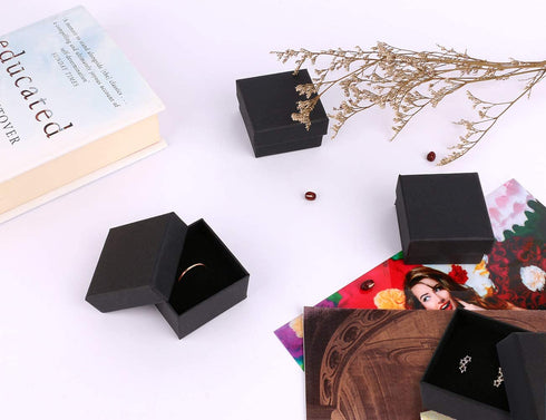 Dedoot Ring Earring Gift Boxes 30 Pieces Small Kraft Jewelry Box 2x2x1.2 Inch Square Cardboard Jewelry Gift Box with Velvet Cushion, Black