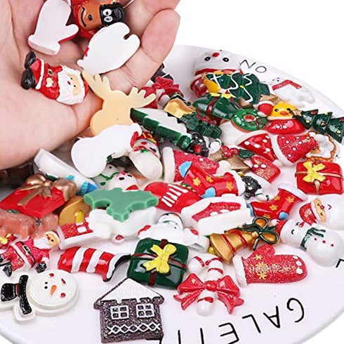 Slime Charms Christmas Resin Flatbacks for Scrapbook Ornaments DIY Xmas Crafts Resin Decorations - Snowman Tree Bell Deer - (30 Piece Random)