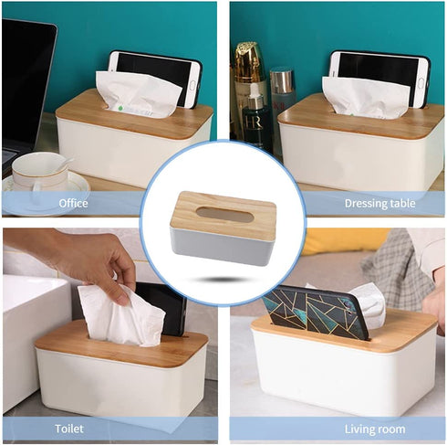 Yosooo Bamboo Tissue Box Modern Look Rectangular Paper Holder Boxes for Bathroom Dining Table Bedroom Storage Organizer(Rectangle), 21cm x 13cm x 9.8cm