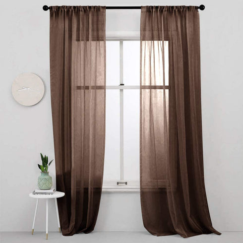 MRTREES Brown Sheer Curtains Living Room Curtain Sheers Bedroom Window Curtain Panels 95 inch Length Transparent Voile Drapes Rod Pocket Window Treatment 2 Panels
