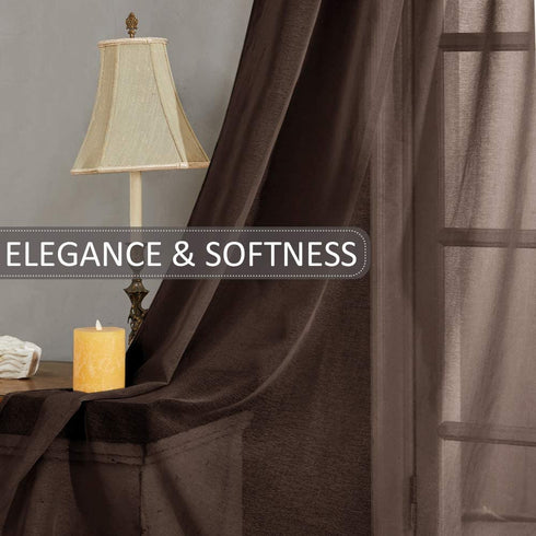 MRTREES Brown Sheer Curtains Living Room Curtain Sheers Bedroom Window Curtain Panels 95 inch Length Transparent Voile Drapes Rod Pocket Window Treatment 2 Panels
