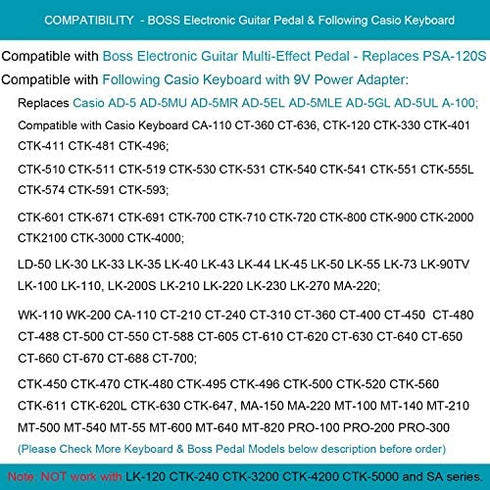 AC Adapter for Casio CTK-710 CTK710 Keyboard Charger Power Supply Cord PSU