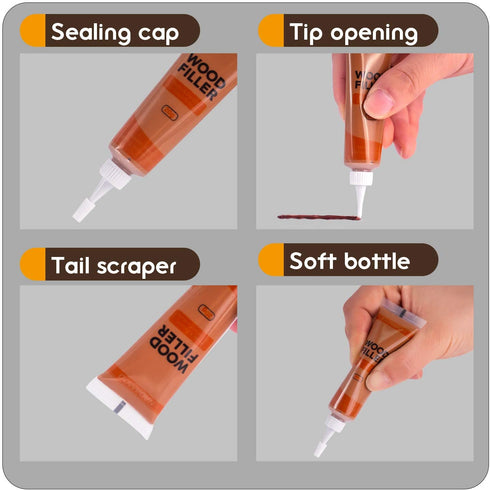NADAMOO Wood Furniture Repair Kit Wood Filler Scratch Repair Furniture Touch Up Kit Cover Surface Scratch for Wooden Floor Table Door Cabinet Veneer, 12 Dark Color Kit Black White Gray Oak