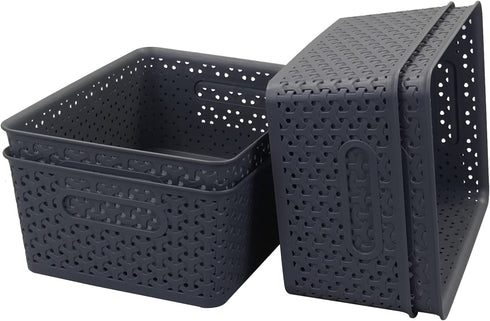 Vababa Gray Plastic Storage Basket, Pack of 4
