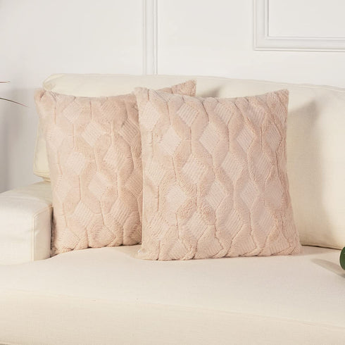 Throw Pillow Covers 18x18 inch Set of 2 by LEISIME,Soft Plush Velvet Pillow Cover Luxury Style,Decorative Boho Cushion Cover for Sofa,Bedroom Outdoor Couch (Cream Beige)