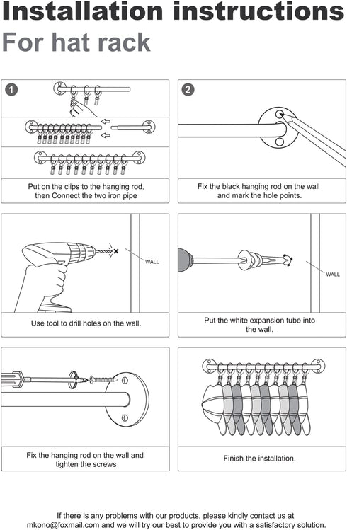 Mkono Hat Rack for Wall Baseball Cap Organizer Holder with 20 Clips Modern Metal Hat Storage Display Hanger Wall Mount Cowboy Hat Hooks Rack for Closet Bedroom Entryway, Set of 2