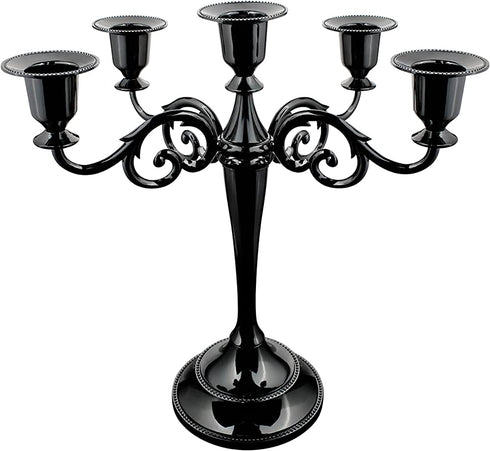 Maiheimoon Metal Candelabra Retro Candlestick Holder for Candlelight Dinner and Table Decoration (5 Arms-Black-1)