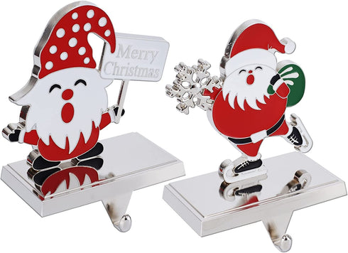 Santa Stocking Holders for Mantel Set of 2 - Metal Christmas Stocking Holder for Fireplace Christmas Stocking Hangers Mantle Stocking Hooks for Fireplace Shelf Christmas Holiday Decor(Santa)