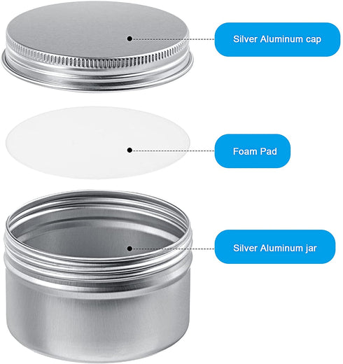 24 Pieces Round Tin Containers 4 oz Metal Tins Cans Aluminum Tin Storage Cans with 10 Sheets Label Sticker for Salve Spice Candy Candle Kitchen Small Items, Silver