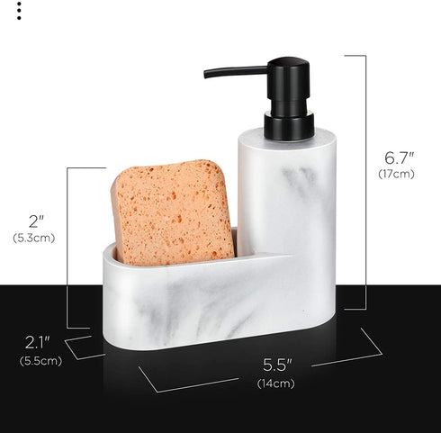 MoKo Liquid Soap Dispenser with Sponge Holder, Dish Soap Dispenser Pump Bottle with Brush Holder for Kitchen Bathroom Counter-top Sink Scouring Pad Storage and Organization, Sandy White