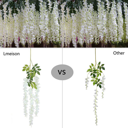 Lmeiosn 12 Pack Artificial Fake Wisteria Vine, 3.6 Feet Wisteria Hanging Garland Flowers, Silk Garland Flowers Ratta Long Bush Flowers String for Wedding Party Garden Greenery Home Wall Decor, White