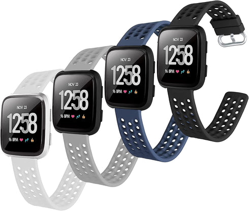 Faychey Sport Bands Compatible with Fitbit Versa 2/Fitbit Versa for Men Women, 4 Pack Breathable Silicone Replacement Straps Compatible with Fitbit Versa/Versa SE Black Blue Gray White Large