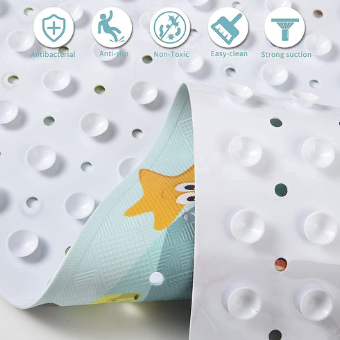Tubozadi Baby Bath Mat,Extra Long Bath Mat for Tub for Kids,Non Slip Bathroom Bathtub Mat with Suction Cups, Drain Holes,40X16 Inch,Sea World