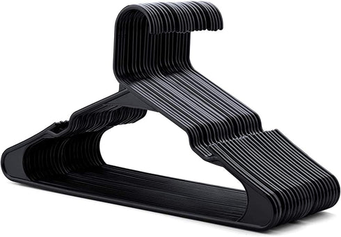 HOUSE DAY Plastic Hangers- 20 Pack-Plastic Clothes Hangers for Skirt Suit Coat, Standard Tubular Plastic Hangers for Clothes (Black)