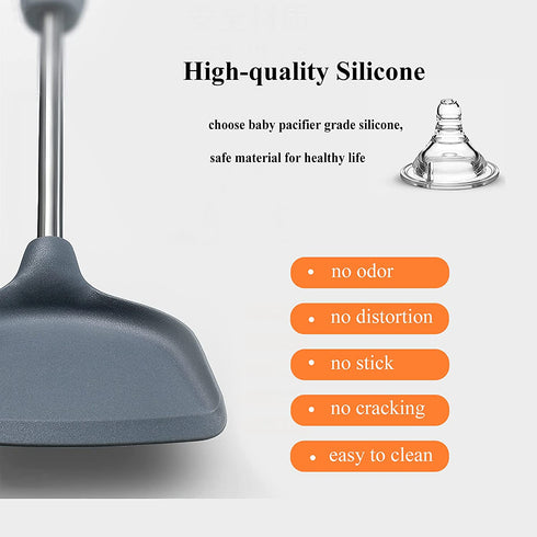 EooCoo Silicone Cooking Utensils Set with Holder, 8Pcs Kitchen Must Haves Stainless Steel Handle Cooking Tools, Kitchen Cookware 446°F Heat-Resistant for Nonstick Cookware Set, Gray
