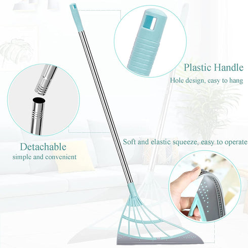 Multifunction Magic Broom, 4Ft Household Floor Squeegee with Long Handle, Indoor Brooms for Pet Hair, Adjustable Scraping Sweeper Glass Wiper for Living Room, Bathroom, Fur Remover(Green)