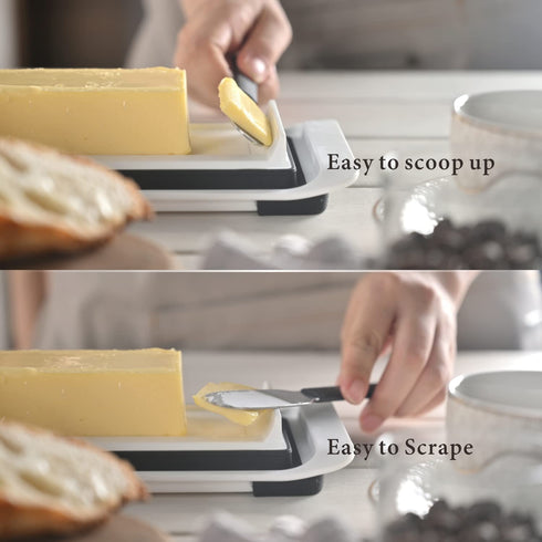 Butter Dish with Lid and Knife for Countertop and Refrigerator, Well Sealed to Keep Butter Fresh, Easy to Scoop up, Easy to Scrape, Dishwasher Safe, Plastic Butter Keeper Tray - by KITCHENDAO