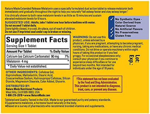 Nature Made Melatonin 4 mg Extended Release Tablets, Dietary Supplement for Restful Sleep, 90 Count, 90 Day Supply