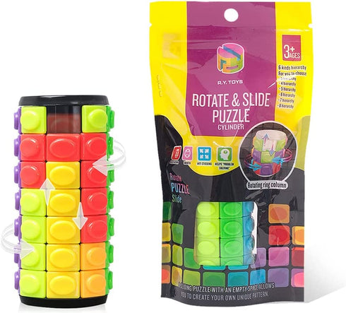 R.Y.TOYS Fidget Toy for Adults/Teens/Boys/Girls,Magic Cube,Brain Teasers,Rotate&Slide Puzzle Cylinder Game for Kids(8Colorsx7Layers)