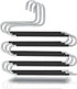 HonTop 3 Pack Pants Hangers S-Shape 5 Layers Stainless Steel with Black Silicone Coating Multi Clothes Cascading Hangers Space Saving Clothes Organizer for Jeans Pants Scarf Ties Towels