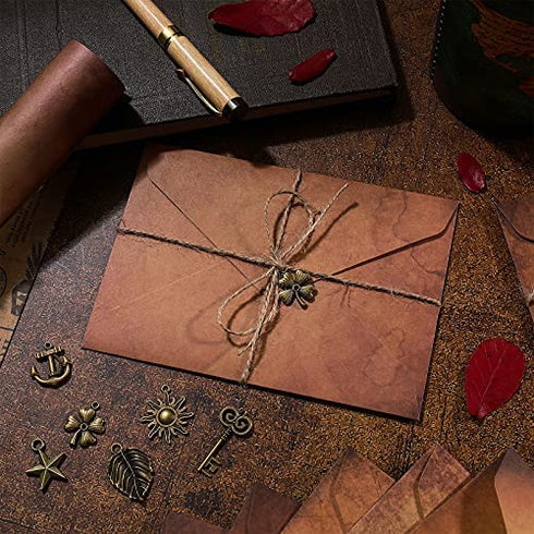 Vintage Stationary Paper and Envelopes Set, Writing Stationery Paper Letter and Envelopes Includes Sheets Antique Letter Papers, Kraft Envelopes, Retro Accessories, Rope (60)