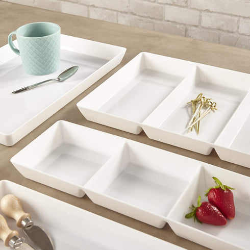 Avant 15" x 10" Plastic 3-Section Serving Tray | Set of 3 White