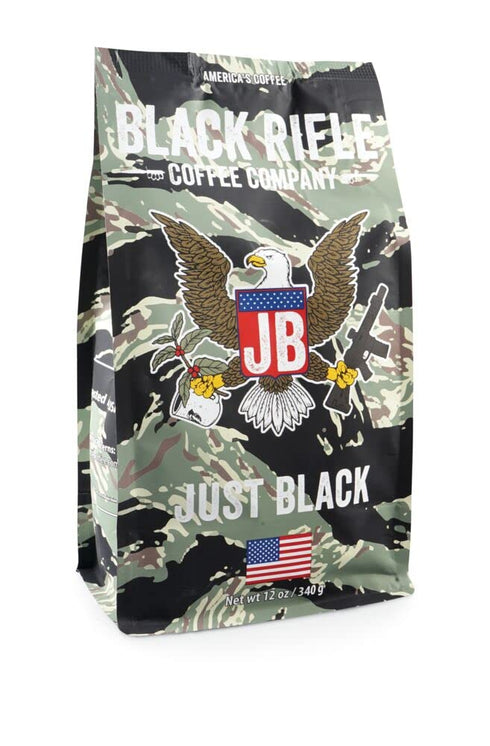 Black Rifle Coffee Just Black (Medium Roast) Whole Bean Coffee, 12 Ounce Bag of Coffee Beans, Medium Roast Coffee Beans, Featuring a Cocoa and Vanilla Aroma, Bold Tasting Notes, and a Smooth Buttery Finish, Helps Support Veterans and First Responders