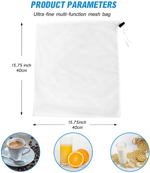 Freehawk Nylon Straining Bag Fine Mesh Food Strainer Bag Reusable Strain Tea Pulp Juice Food Nut Milk Filter Bag(15.7 x 15.7, 8 Packs)