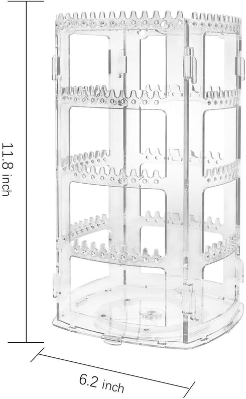 Suwimut 2 Pack Acrylic Earring Holder Jewelry Organizer, 360 Rotating 4 Tiers Clear Jewelry Rack Display Stand, 156 Holes and 160 Grooves for Women Girls Necklaces, Earrings, Piercings