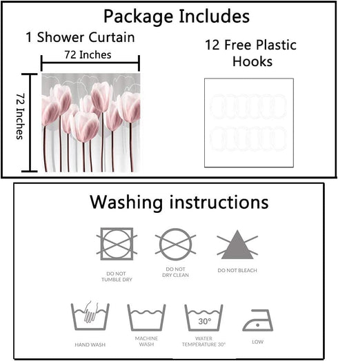 Artsbay Floral Shower Curtain Modern Elegant Pink Tulip Flower Design Art Print Bath Curtain Home Apartment Pink and Gray Fabric Bathroom Accessories Set