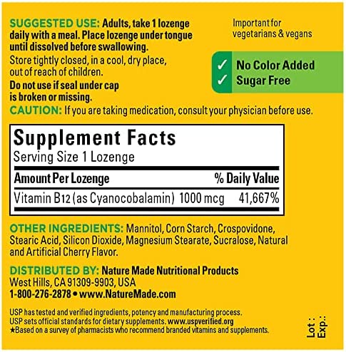 Nature Made Vitamin B12 Sublingual, Easy to Take Vitamin B12 1000 mcg for Energy Metabolism Support, 50 Sugar Free Micro-Lozenges, 50 Day Supply