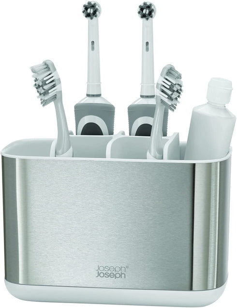 Joseph Joseph EasyStore Stainless-Steel Toothbrush Holder Bathroom Storage Organizer Caddy, Large