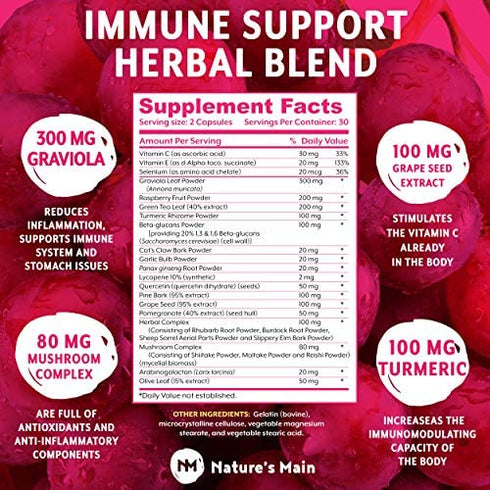 Immunity Booster with Vitamin C, Turmeric, Mushroom Complex and Other 16 Immune Boosting Ingredients for Colds, Flu, Healthy Respiratory System ?60 Non GMO Immune Support Supplement for Adults