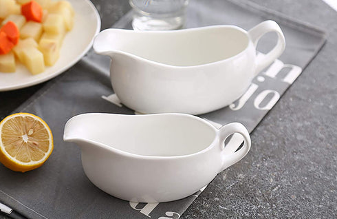Yesland 15 oz Gravy Boat and Tray, Ceramic White Gravy Sauce Boat with Saucer Stand for Dining, Holiday Meals & Parties